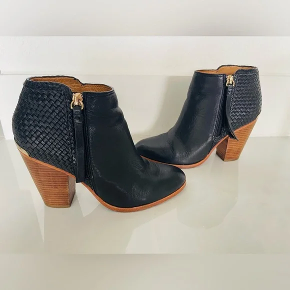 Coach Heidi Black Woven Leather Ankle Bootie Size 8 - Picture 4 of 10